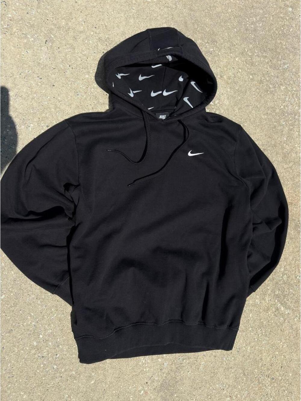Nike Sportswear Swoosh Print Lined Black Pullover Hoodie